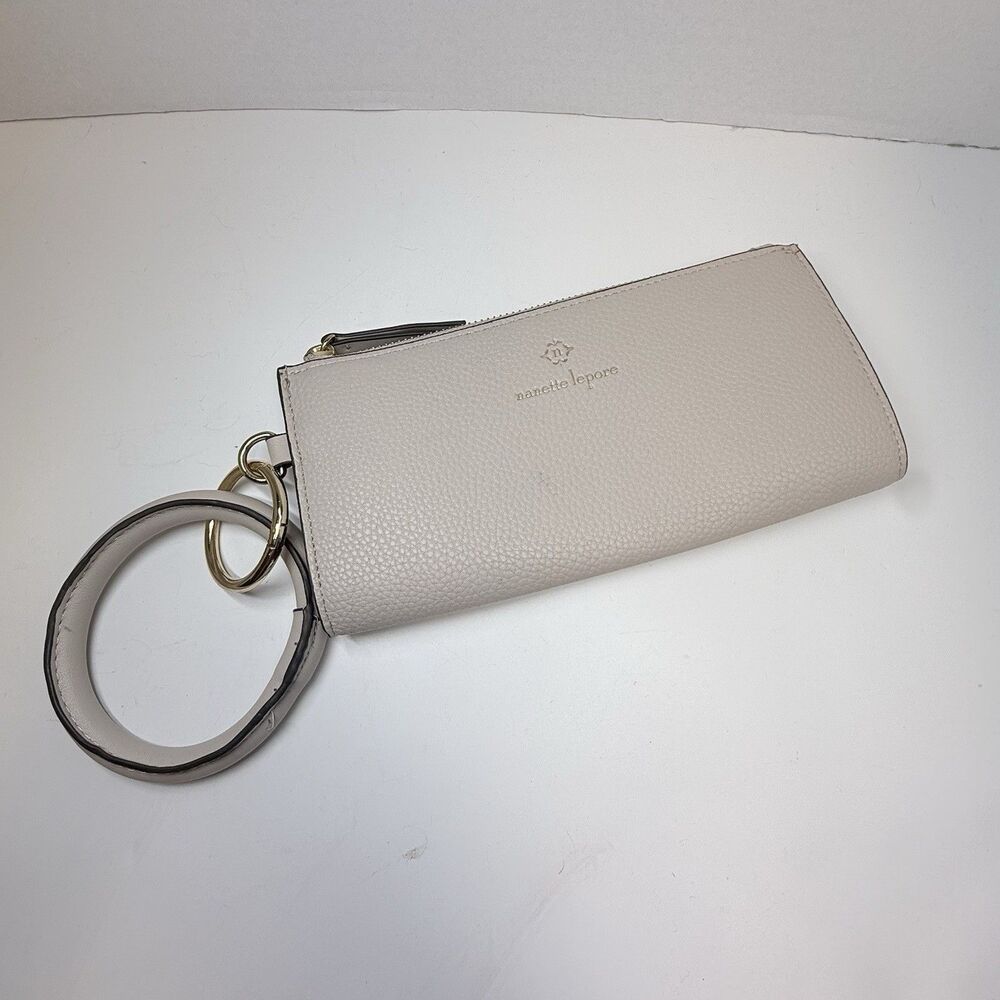 Nanette Lepore Cream Pebbled Vegan Leather Wristlet Wallet New